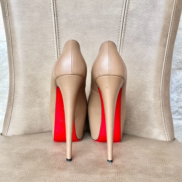 Christian Louboutin Highness 160 Nude Tan Platform Red Peep Toe Euro 38 1/2 - Picture 6 of 16